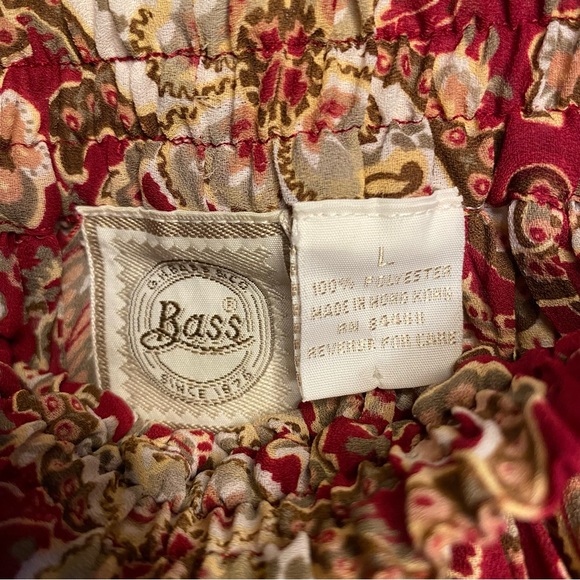 Rusty Red Multi Color Printed Pleated Long Size Large Skirt w/ Elastic Waist - Picture 5 of 5